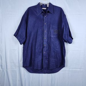 90s Y2K Bugle Boy Co Button Up Shirt Blue Embroidered Pocket Logo Casual Men’s L